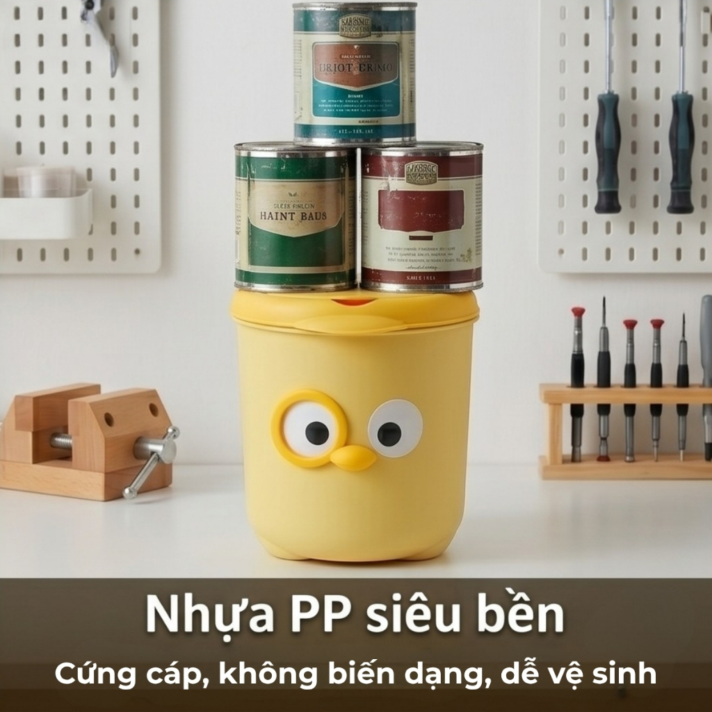 Thùng Rác Mini Để Bàn Chú Vịt Dễ Thương Có Nắp Tiện Lợi, Sọt Rác Nhựa PP Tiết Kiệm Không Gian