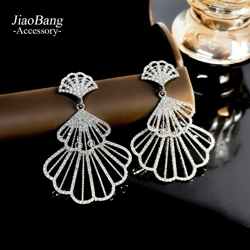 Khuyên Tai Đính Đá Bản Lớn JIAOBANG QUEMEO Tinh Tế và Sang Trọng Bông Tai Tiệc Cưới