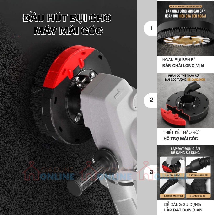 Đầu nối máy hút bụi gắn máy mài cắt góc chà nhám chống bụi bẩn khi làm phẳng tường, kim loại