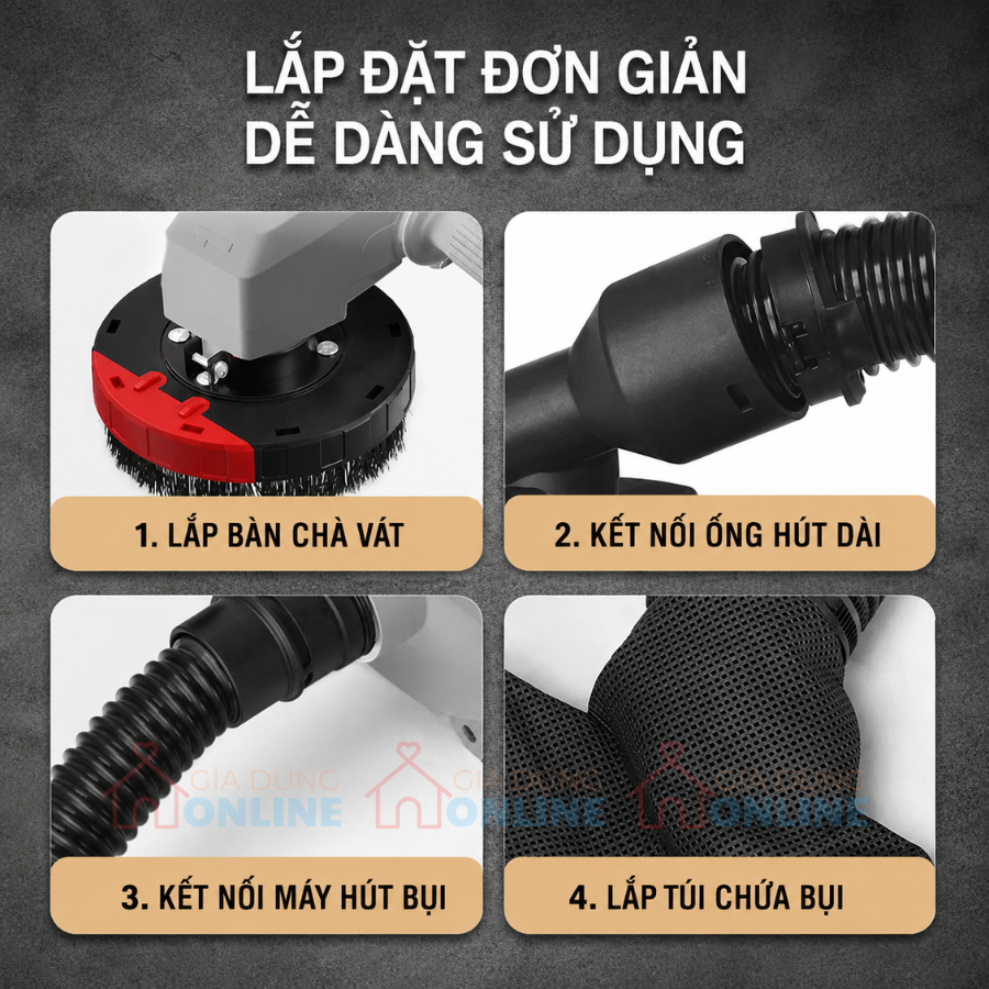 Đầu nối máy hút bụi gắn máy mài cắt góc chà nhám chống bụi bẩn khi làm phẳng tường, kim loại