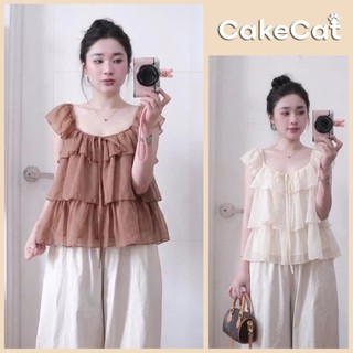 Áo Voan Nữ Tay Cánh Tiên Bèo Tầng Áo Babydoll Dáng Xòe Cloud Ruffle Dễ Mặc Đi Chơi Cakecat