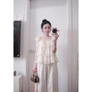 Áo Voan Nữ Tay Cánh Tiên Bèo Tầng Áo Babydoll Dáng Xòe Cloud Ruffle Dễ Mặc Đi Chơi Cakecat