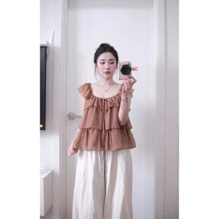 Áo Voan Nữ Tay Cánh Tiên Bèo Tầng Áo Babydoll Dáng Xòe Cloud Ruffle Dễ Mặc Đi Chơi Cakecat