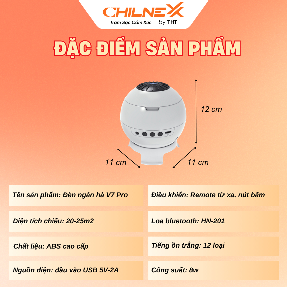 Đèn Ngân Hà V7 Pro CHILNEXX by THT chiếu trăng sao bluetooth tiếng ồn trắng đèn ngủ quà tặng xoay 360 độ