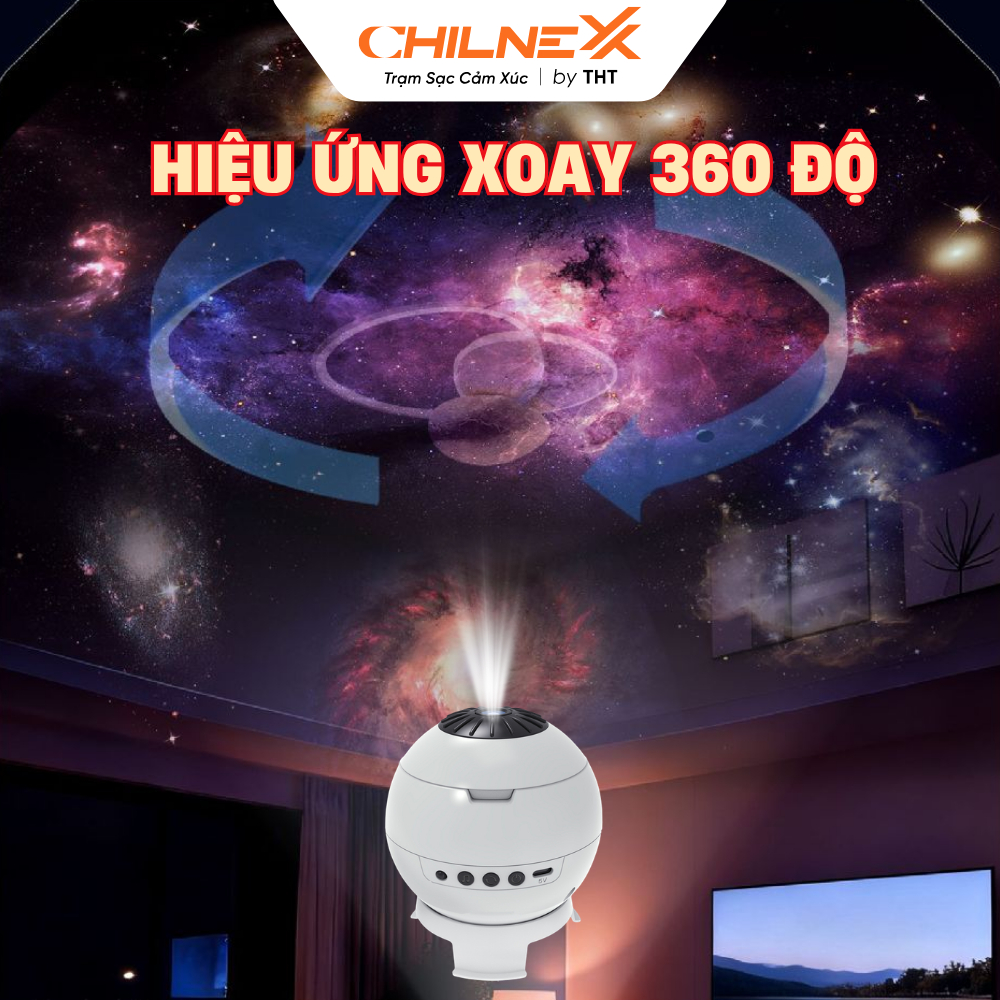Đèn Ngân Hà V7 Pro CHILNEXX by THT chiếu trăng sao bluetooth tiếng ồn trắng đèn ngủ quà tặng xoay 360 độ