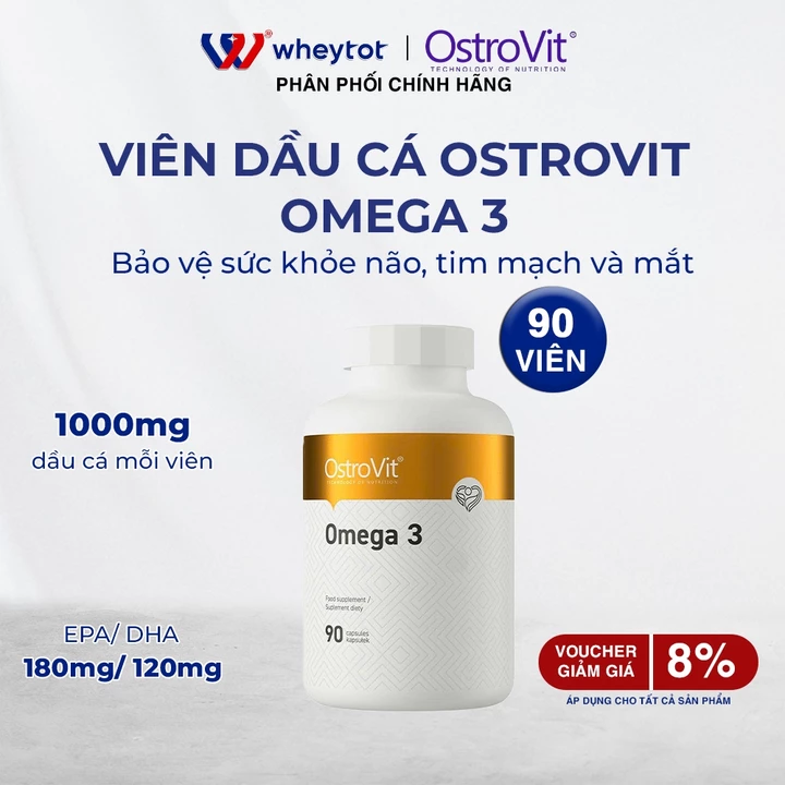 Viên uống dầu cá fish oil omega 3 1000mg OstroVit, 90 viên chính hãng Ba Lan