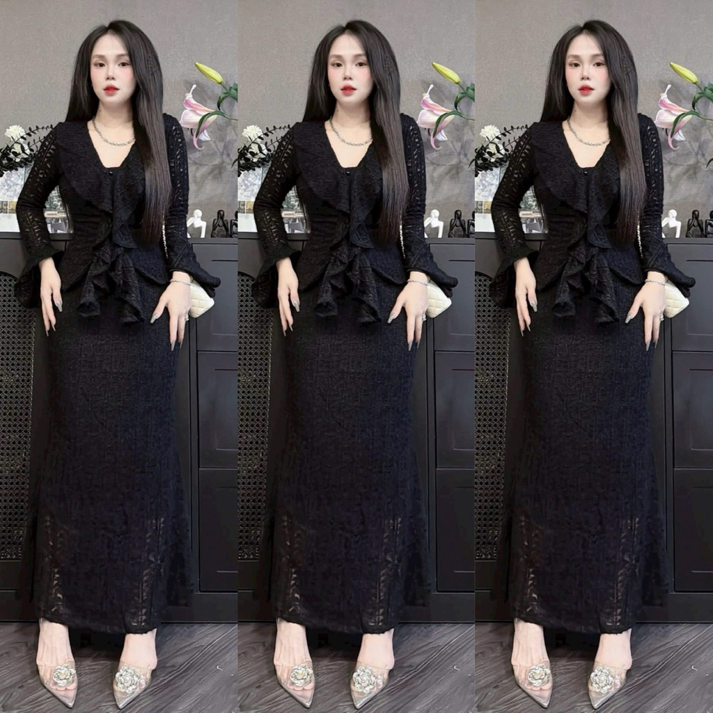 Set Váy Body Tay Loe Dài Nhún Bèo Siêu Tôn Dáng Dự Tiệc Đi Chơi Sang Trọng Size SM V797 AĐ BOUTIQUE | BigBuy360 - bigbuy360.vn