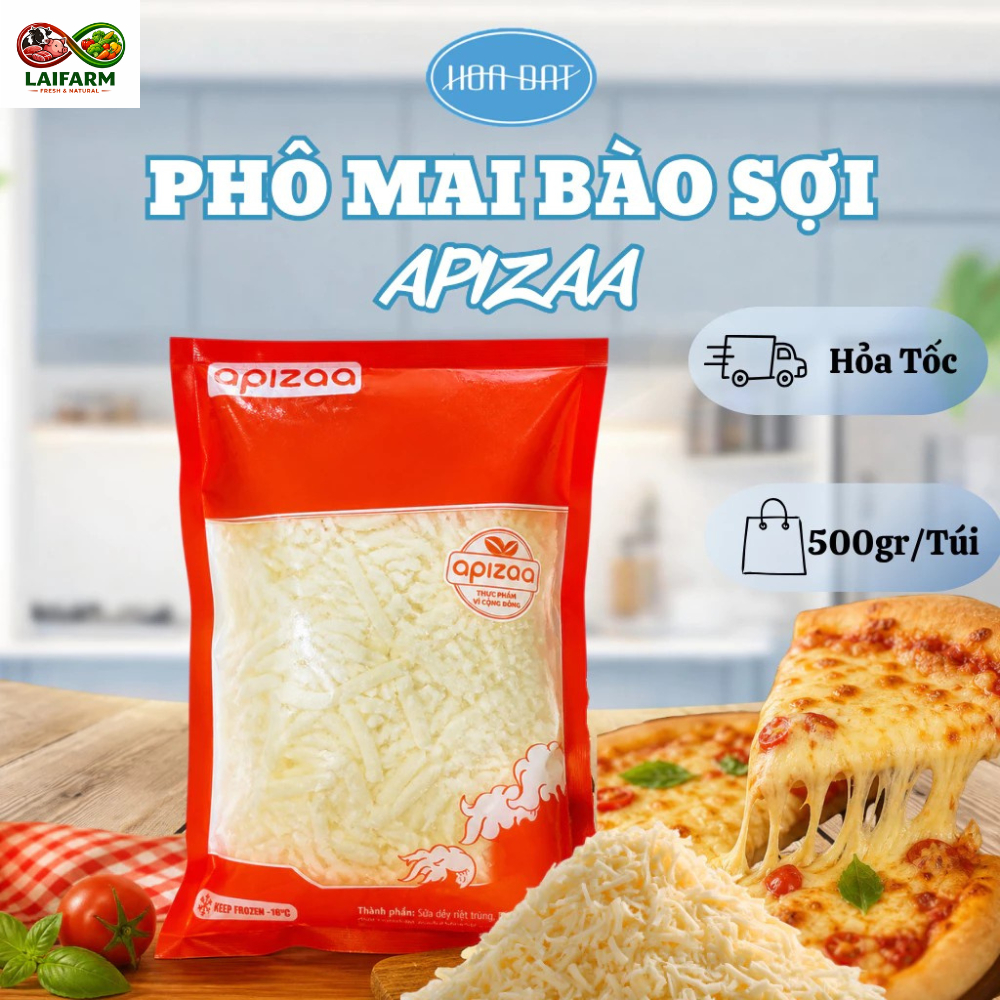 [Laifarm] [Hỏa tốc HN] Phô mai bào sợi  Apizaa Túi 500g làm Pizza, Mì Ý, Gà cay, đồ ăn vặt tiện lợi