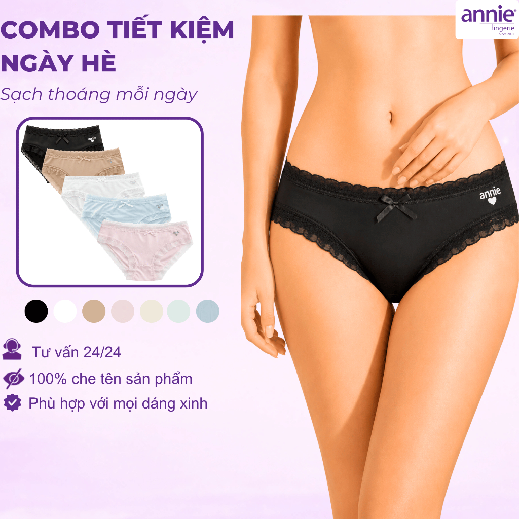 Combo 5 Quần Lót Nữ Su Lụa annie QE2181 Mềm Mịn, Thoáng Mát, Co Giãn 4 Chiều Mát Mẻ Ngày Hè Oi Bức