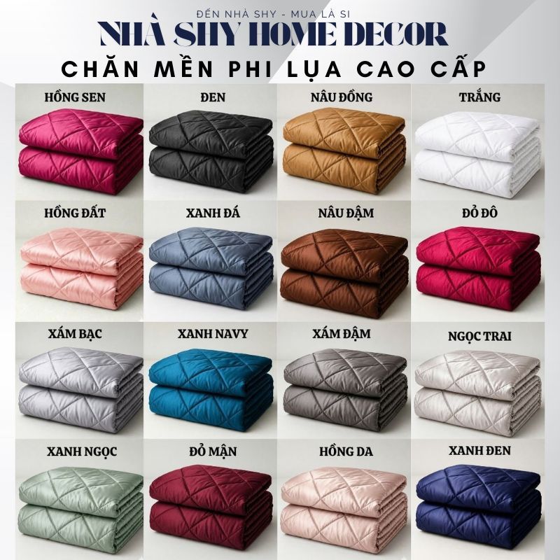 Chăn Mền Phi Lụa Chần Bông Dày Dặn Hàng Đẹp Loại Cao Cấp Size 2mx1m8 - Nhà Shy Home Decor