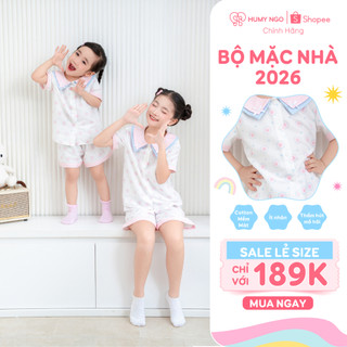Đồ bộ bé gái HUMY NGO - Bộ pijama cộc tay cotton thoáng mát, màu hồng hoạ tiết dễ thương - Bé gái 10-40kg [S203]
