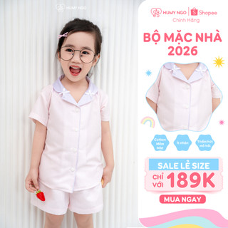 Bộ đồ bé gái HUMY NGO kiểu dáng Pijama 3-9 tuổi(10-40kg) - Bộ ngủ cotton mềm mát hoạ tiết kẻ tím pastel kẹo ngọt [S206]