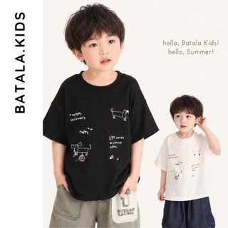 Áo thun áo phông cộc tay mùa hè bé trai bé gái Batala Kids, ÁO CỘC TAY COTTON 4 CHIỂU ĐEN TRẮNG IN HÌNH CÚN từ 8-25kg