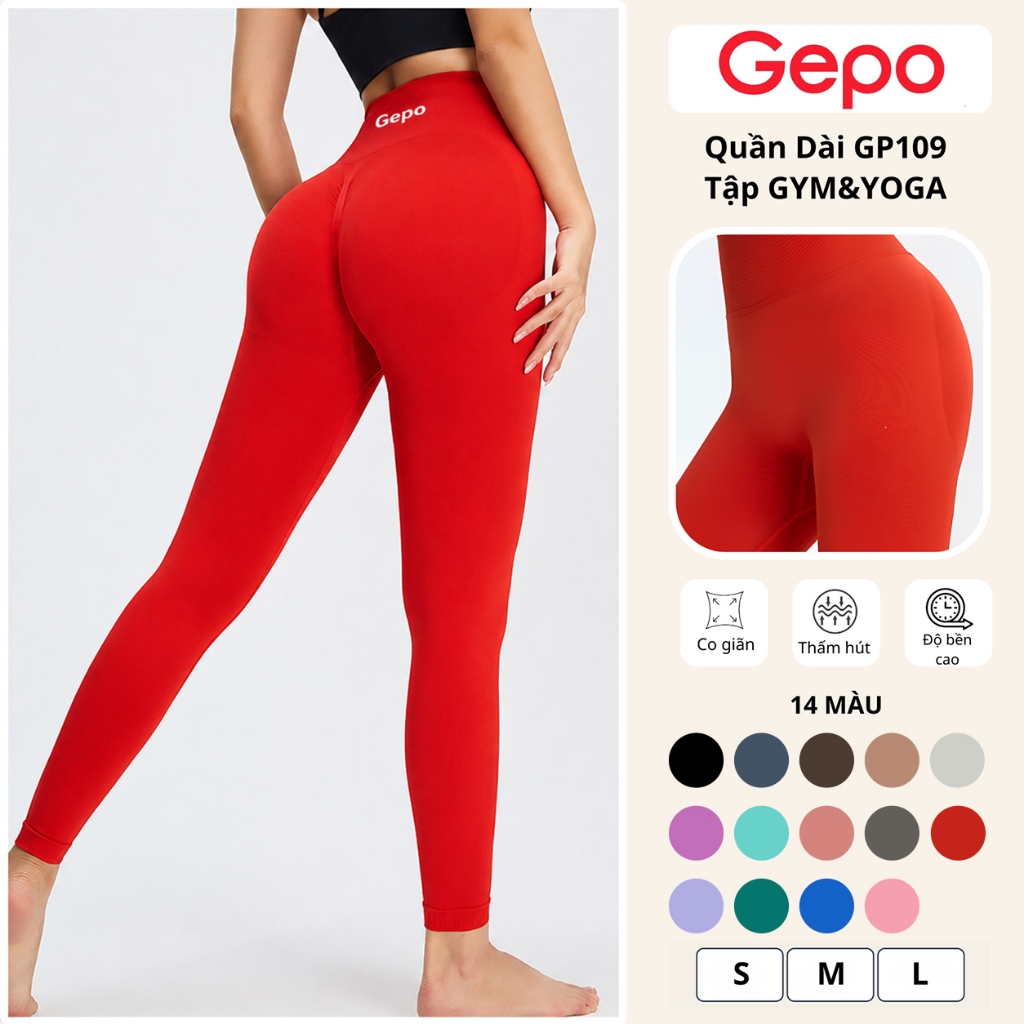GEPO Quần dài tập gym nữ chất liệu dệt kim cạp cao nâng mông tôn dáng GP109