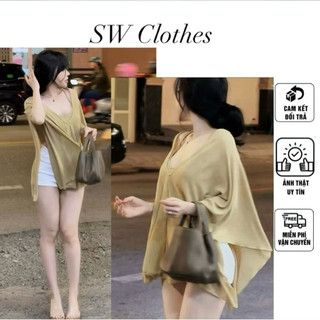 Set áo choàn cổ v rũ nhẹ mềm mại gồm áo hai dây + khoác rũ