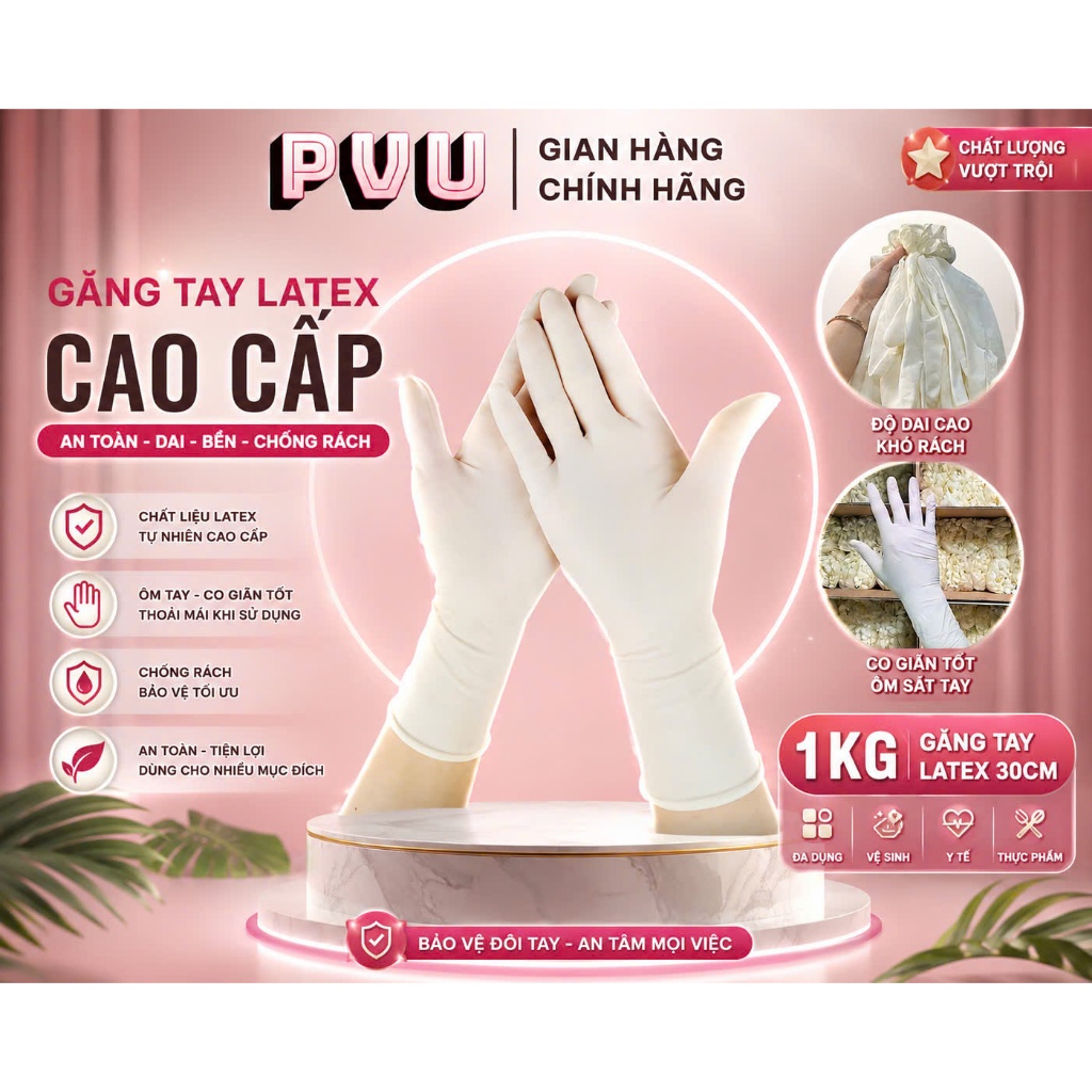 1Kg Găng Tay Cao Su Đa Năng latex Dài 30cm Màu Trắng Nhập khẩu Chống Nước,chống Hóa Chất