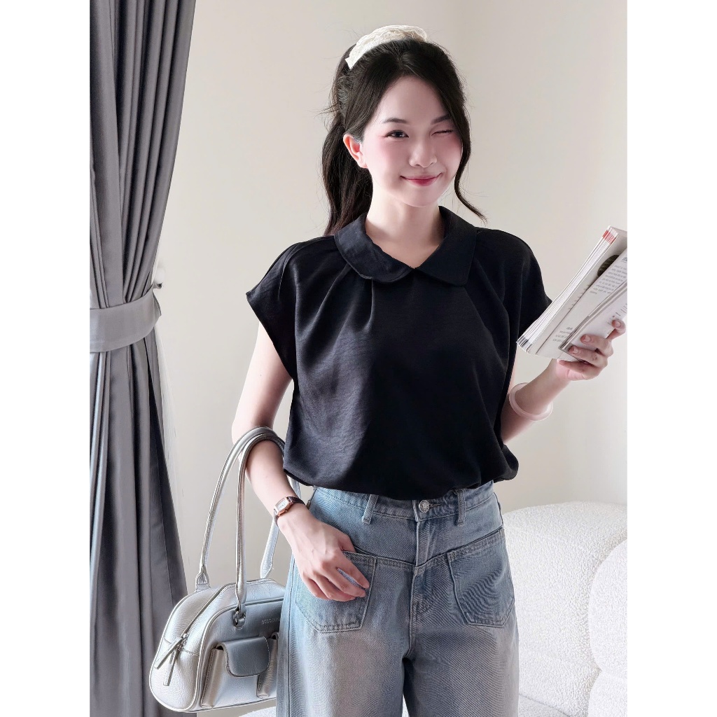 Áo sơ mi tay cánh tiên bản cổ to Miha Studio