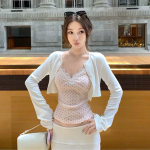 𝑪𝒉𝒐𝒄𝒐•Set Áo Cardigan Kèm Áo Hai Dây Chấm Bi