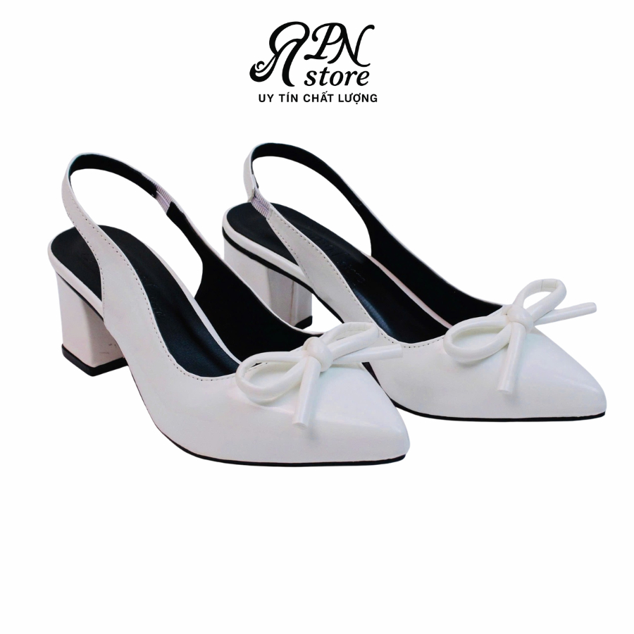 Giày Cao Gót Vuông Nữ 3cm 5cm 7cm Bít Mũi Da Bóng Kết Nơ Búp Bê Hở Gót Khóa Thun BM143 (Phom Nhỏ Tăng Size)