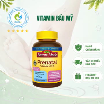 Vitamin tổng hợp bầu Mỹ Nature Made Prenatal Multi + DHA (150v) bổ sung dinh dưỡng, DHA cho mẹ bầu và sau sinh