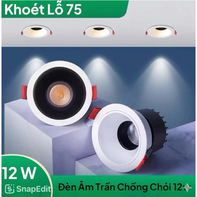 Đèn Led Âm Trần Chống Chói Spotlight 12w 7w xoay góc Chip COB trang trí phòng khách phòng ngủ hành lang lối đi