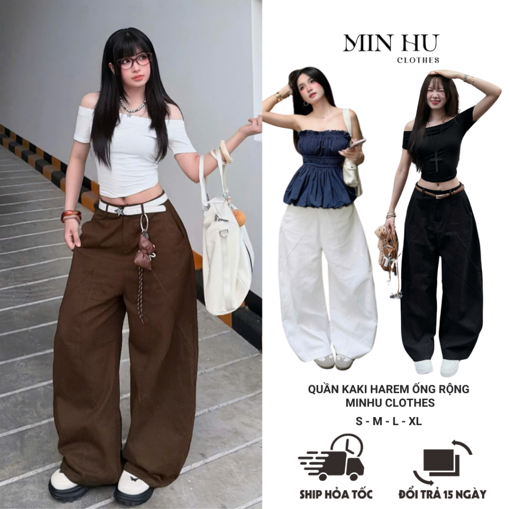 Quần Kaki Harem Unisex MINHU CLOTHES, Quần Kaki Dáng Rộng Lưng Thun Co Giãn [Q01]