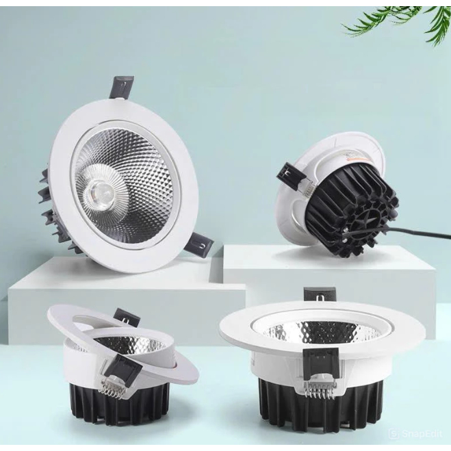 Đèn Led Âm Trần Chống Chói Spotlight 12w xoay góc Chip COB Khoét lỗ D90mm trang trí phòng khách phòng ngủ hành lang