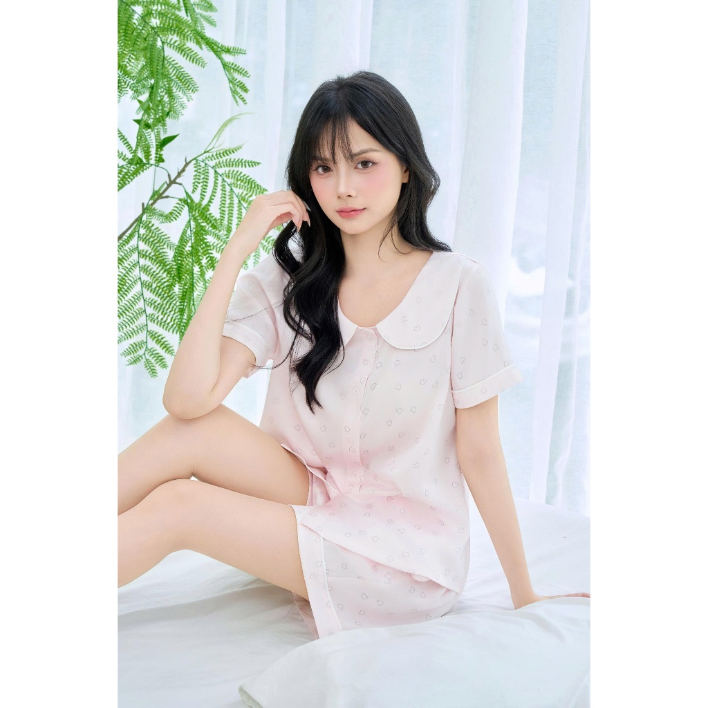 Đồ Mặc Nhà Loirechic FDMN260388 Họa Tiết Tim Chất Lụa Pháp Mát Mịn