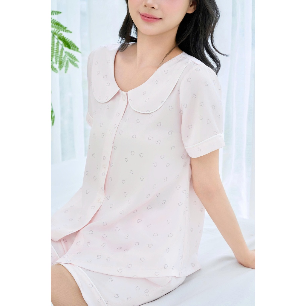Đồ Mặc Nhà Loirechic FDMN260388 Họa Tiết Tim Chất Lụa Pháp Mát Mịn