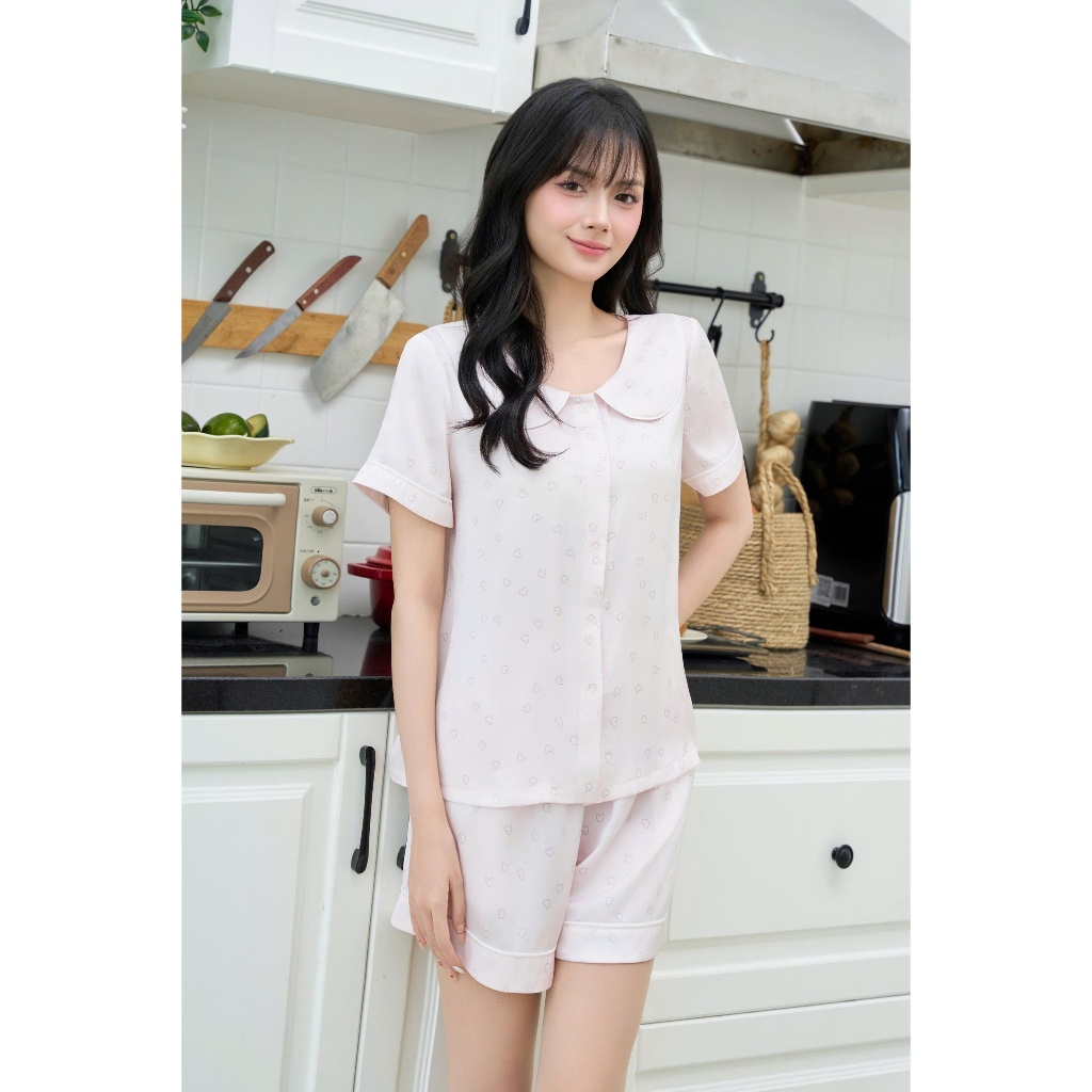 Đồ Mặc Nhà Loirechic FDMN260388 Họa Tiết Tim Chất Lụa Pháp Mát Mịn