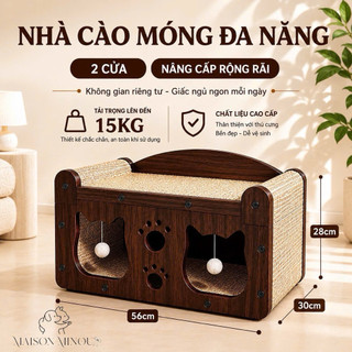 Nhà ngủ cho mèo kết hợp bàn cào móng đa năng màu gỗ nâu cổ điển