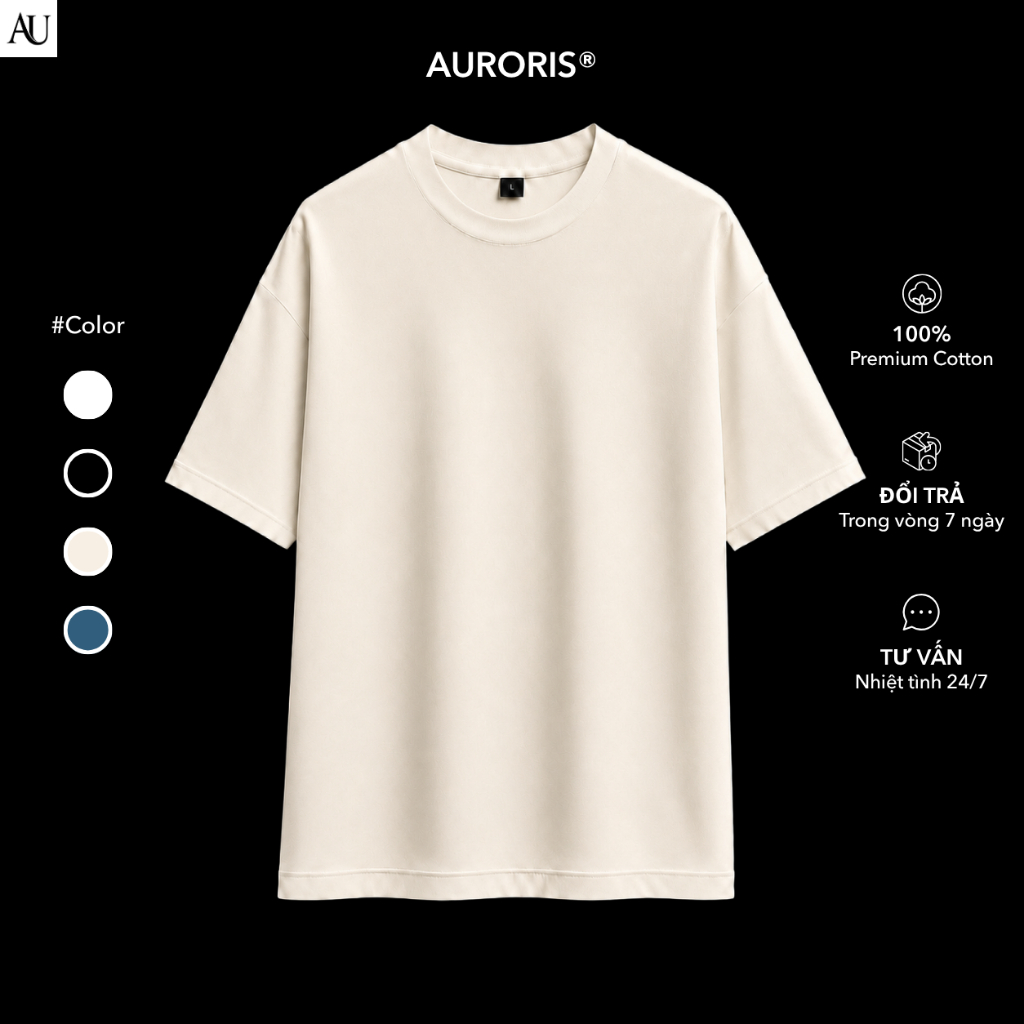 Áo thun nam nữ AURORIS Sunday oversize 100% cotton 250gsm cao cấp, áo phông form rộng trẻ trung