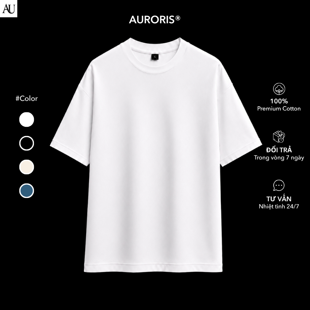 Áo thun nam nữ AURORIS Sunday oversize 100% cotton 250gsm cao cấp, áo phông form rộng trẻ trung