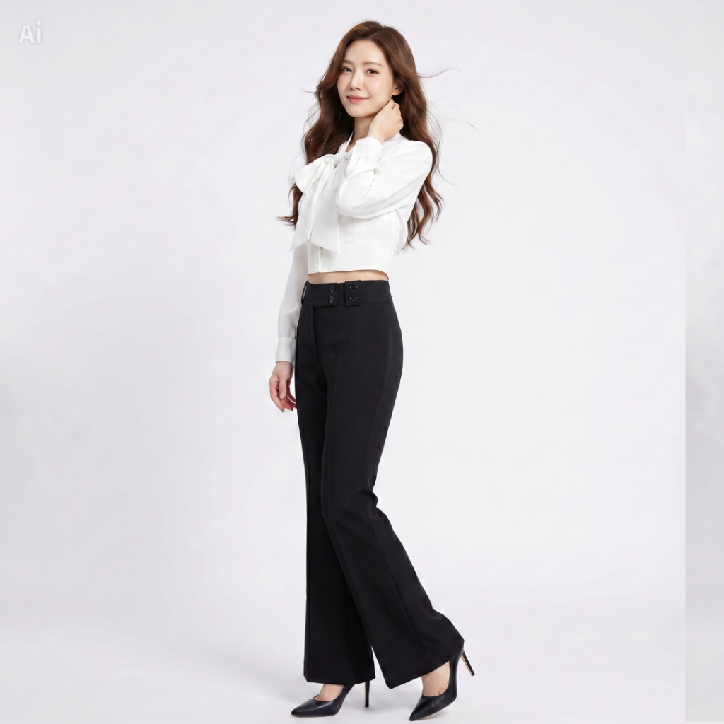 Quần Tây Nữ GEO Ống Loe N4 Thanh Lịch Cạp Cao 4 Nút Gài Màu Đen