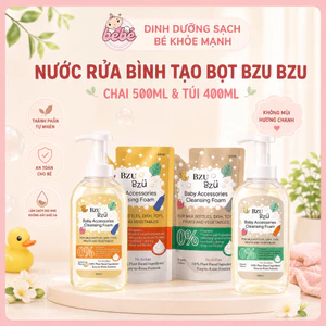 Nước rửa bình sữa cho bé Bzu Bzu tạo bọt,thành phần tự nhiên lành tính.