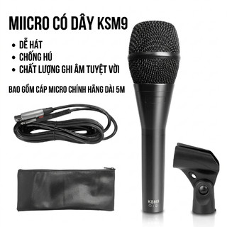 Micro Có Dây  KSM9 Hát Nhẹ, Chống Hú, Thu Âm Hay, Kèm Dây Mic Zin Dài 5m Chống Gãy Bền Bỉ.