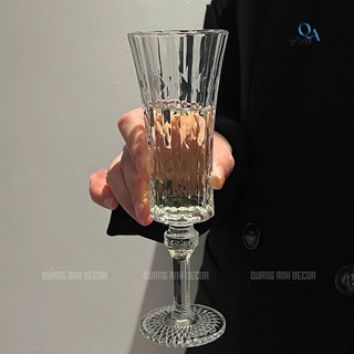 SET 6 Ly Vang Dáng Cao FLUTE Họa Tiết Chạm Nổi | Ly Sâm Panh Trong Suốt Kiểu Pháp Phong Cách Bắc Âu
