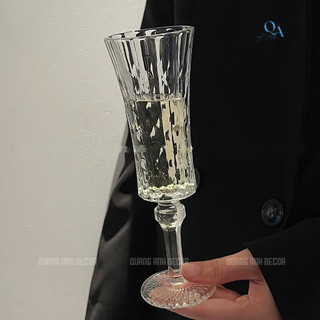 SET 6 Ly Vang Dáng Cao FLUTE Họa Tiết Chạm Nổi | Ly Sâm Panh Trong Suốt Kiểu Pháp Phong Cách Bắc Âu