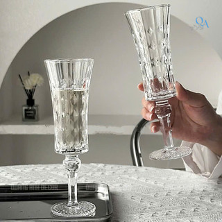 SET 6 Ly Vang Dáng Cao FLUTE Họa Tiết Chạm Nổi | Ly Sâm Panh Trong Suốt Kiểu Pháp Phong Cách Bắc Âu