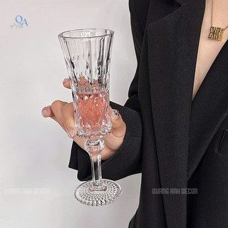 SET 6 Ly Vang Dáng Cao FLUTE Họa Tiết Chạm Nổi | Ly Sâm Panh Trong Suốt Kiểu Pháp Phong Cách Bắc Âu