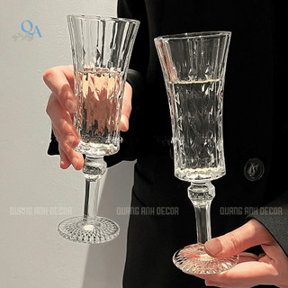 SET 6 Ly Vang Dáng Cao FLUTE Họa Tiết Chạm Nổi | Ly Sâm Panh Trong Suốt Kiểu Pháp Phong Cách Bắc Âu