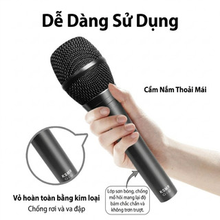 Micro Có Dây  KSM9 Hát Nhẹ, Chống Hú, Thu Âm Hay, Kèm Dây Mic Zin Dài 5m Chống Gãy Bền Bỉ.