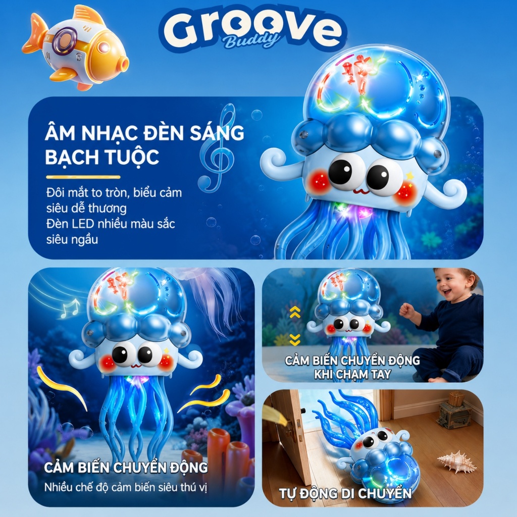 Bạch tuộc nhảy múa có nhạc và đèn đồ chơi phát sáng cho bé vui chơi giải trí trẻ em