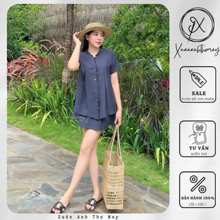 [ S9 ] Set áo viền bèo xanh navy + chân váy ngắn - Xuananhthomay