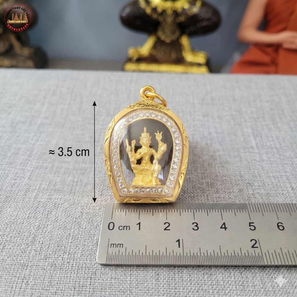 Mặt Dây Chuyền Tượng Bốn Mặt Đeo Người Vỏ Khung Vàng Đính Đá Lấp Lánh Bản Đẹp Thư Thái 3.5cm