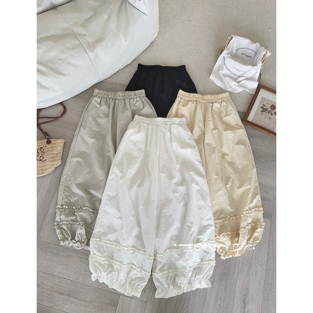 Lulu Pants (TSW) Quần gió phồng trắng viền bèo bo gấu Nữ the.sweaterweather
