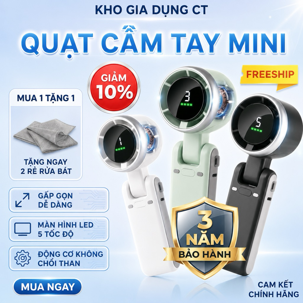 Quạt cầm tay tubor n607 sử dụng 2-4h 100 cấp gió, thiết kế nhỏ , gọn gàng, tiện lợi Hot Nhất