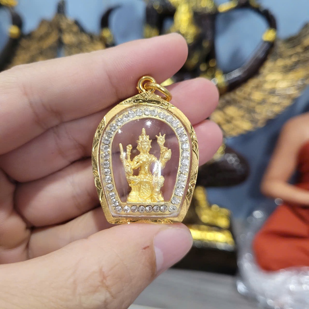 Mặt Dây Chuyền Tượng Bốn Mặt Đeo Người Vỏ Khung Vàng Đính Đá Lấp Lánh Bản Đẹp Thư Thái 3.5cm