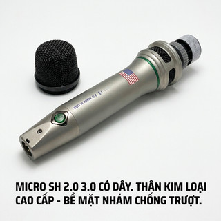 Micro Có Dây SH 2.0 3,0 Dây Dài 5m, Chất Âm Nhẹ, Siêu Sáng - Bắt Âm Nhạy, Chống Hú, Chống Nhiễu Tốt