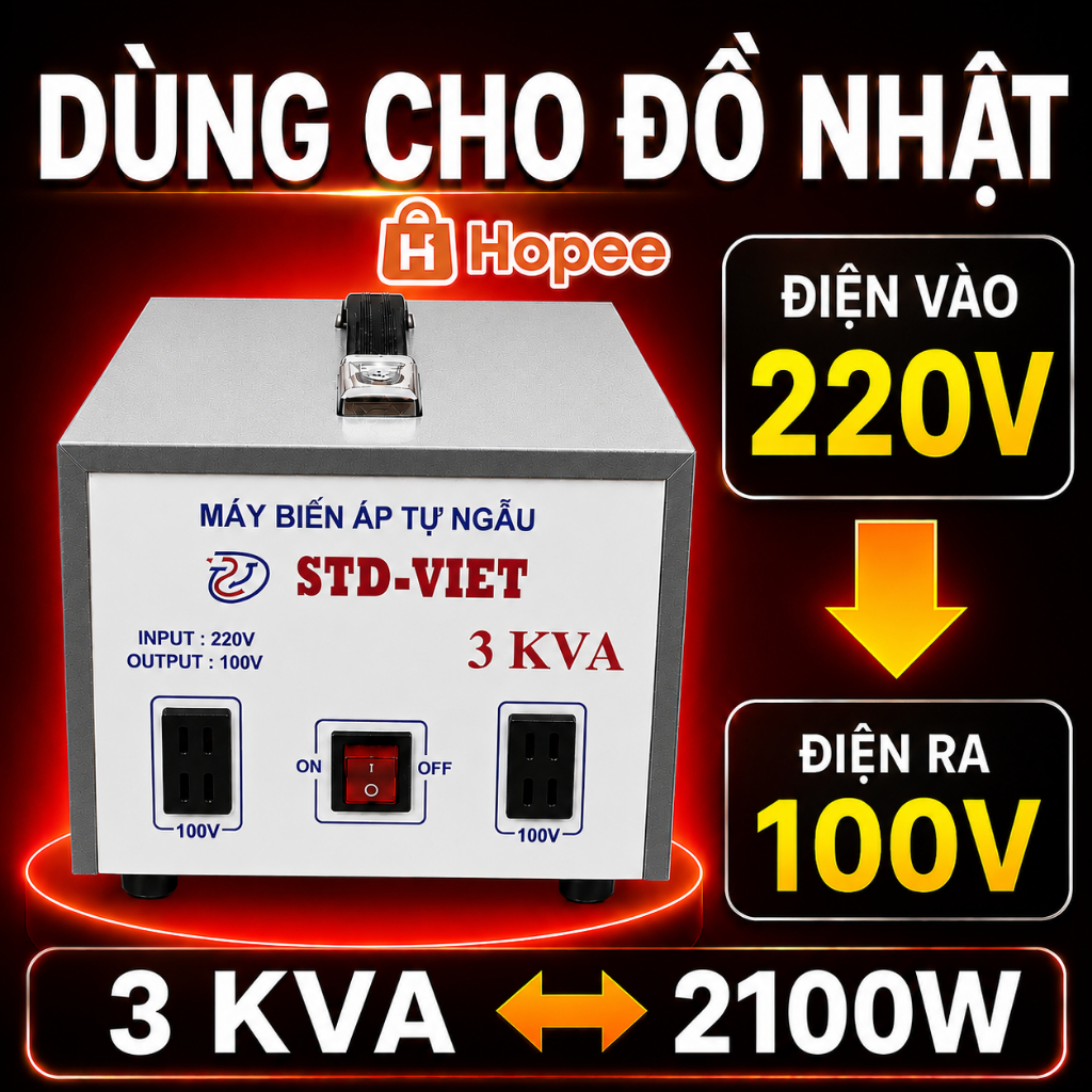 Bộ Chuyển Nguồn 220V sang 100V Chuyên dùng cho hàng nhật bãi. Sử Dụng cho nồi cơm,máy sấy, Lò vi sóng, quạt hút ẩm...